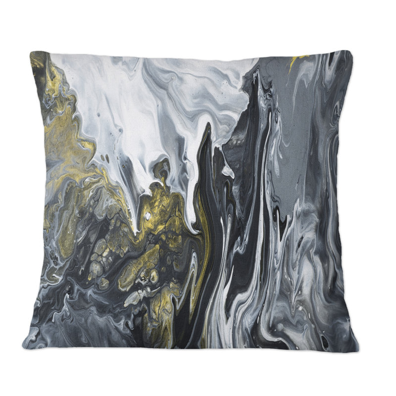 Coussin jaune avec imprimé d'art moderne jaune, gris et noir, 16 po x 16 po