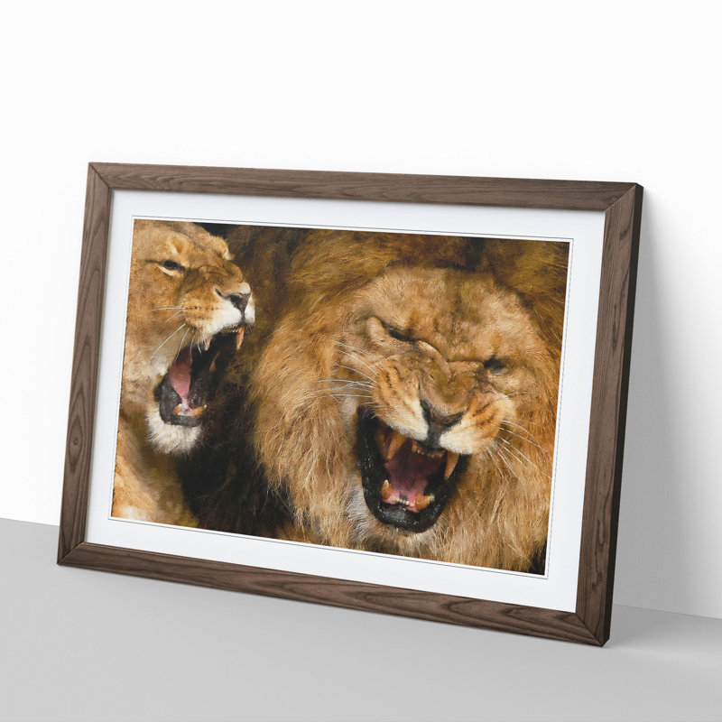 Two Lions - Framed Print, Walnut Framed, 27cm H x 36cm W x 2cm D