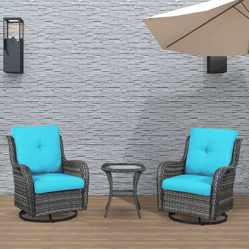 Chaise berçante en osier avec coussins Schutt, Bleu clair