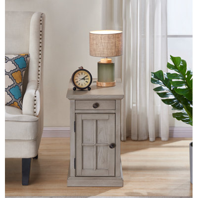 Saldana Solid Wood Top End Table with Storage and Built-In Outlets