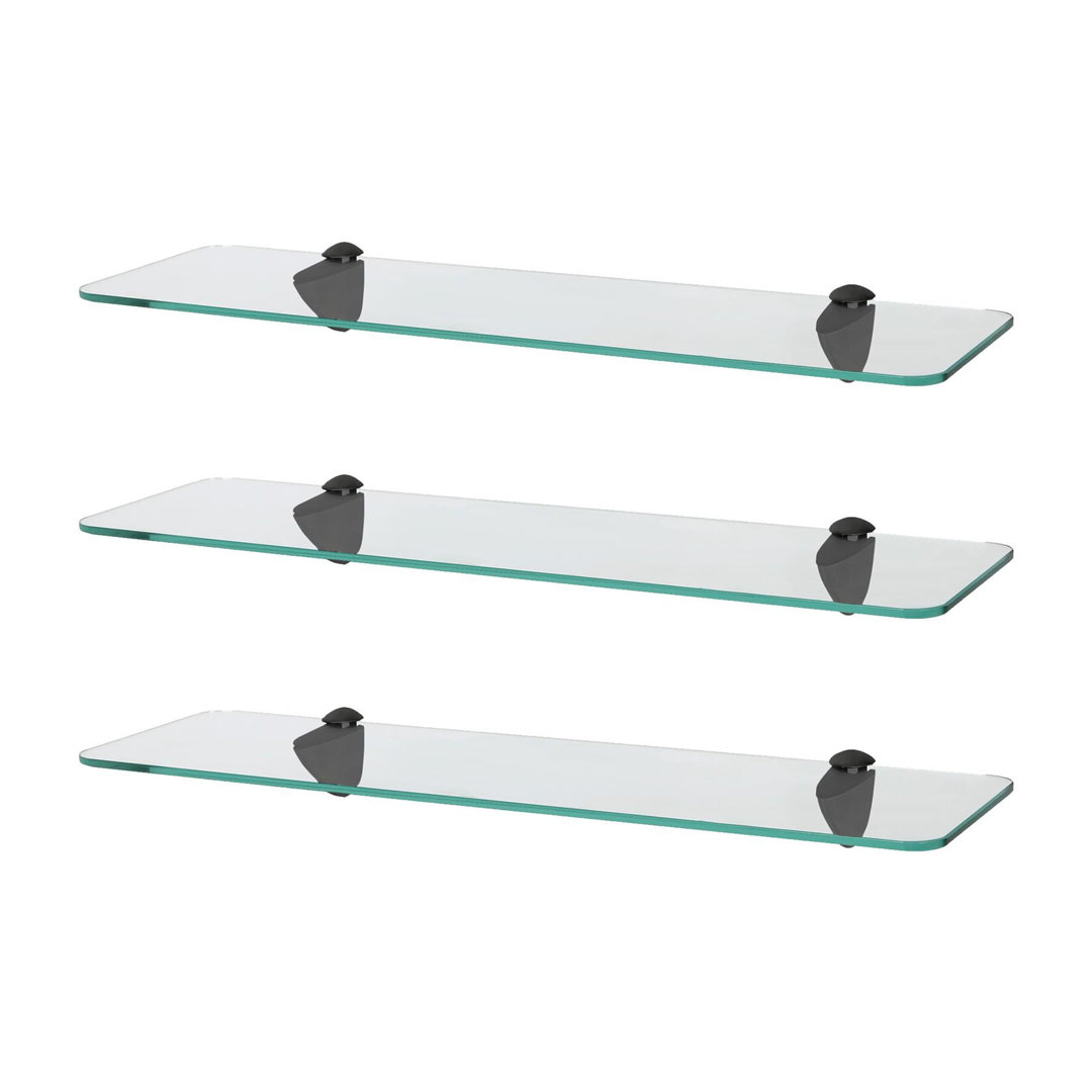Harbour Housewares - Rounded Floating Glass Shelves with Metallic Brackets - Set of 3