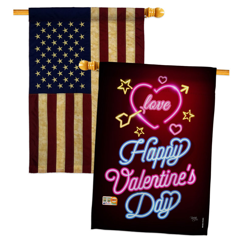 Drapeau de maison 40 po x 28 po Neon Valentines Love