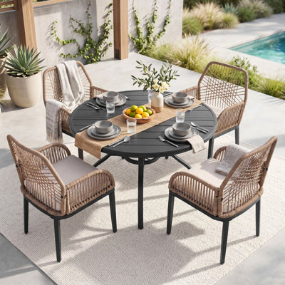 Ensemble de salle à manger pour patio en métal avec trou de parasol et coussins à fermeture à glissière