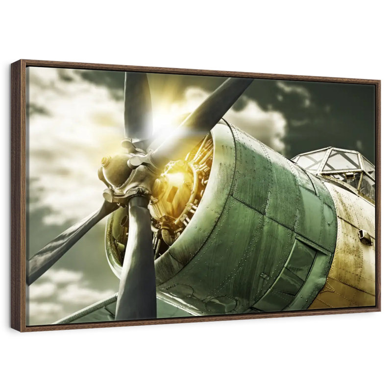 Vue du ciel de l'ancien avion, 19 po x 13 po, Cadre flottant noyer