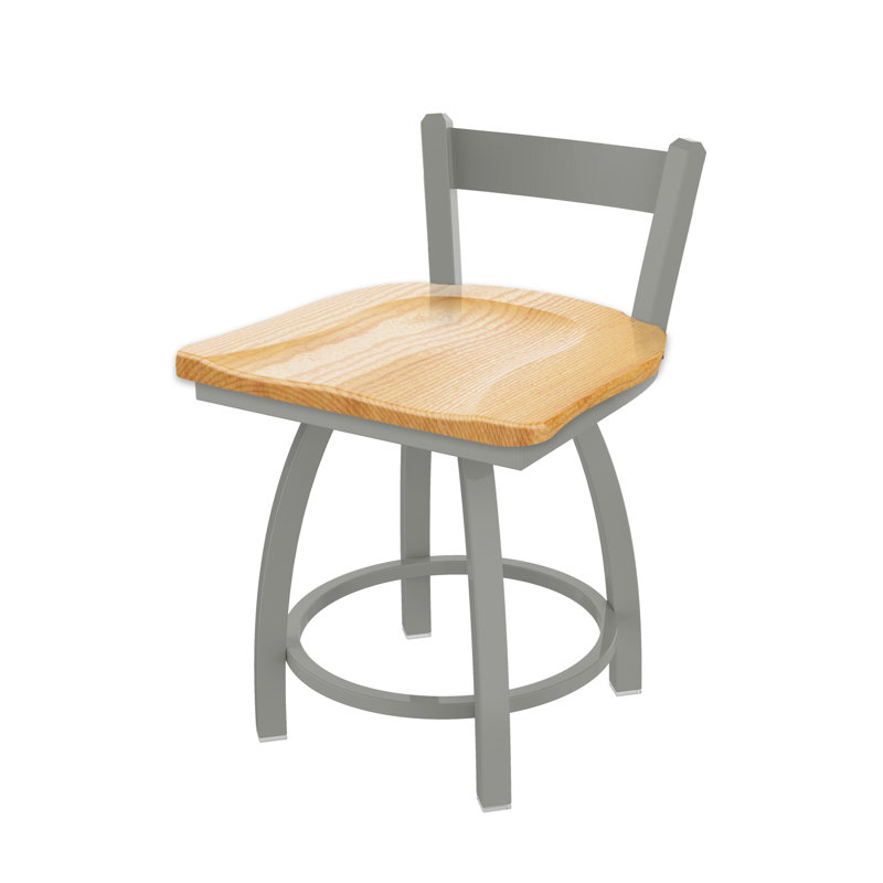 Tabouret de coiffeuse en métal Catalina, Nickel anodisé, Bois - chêne naturel