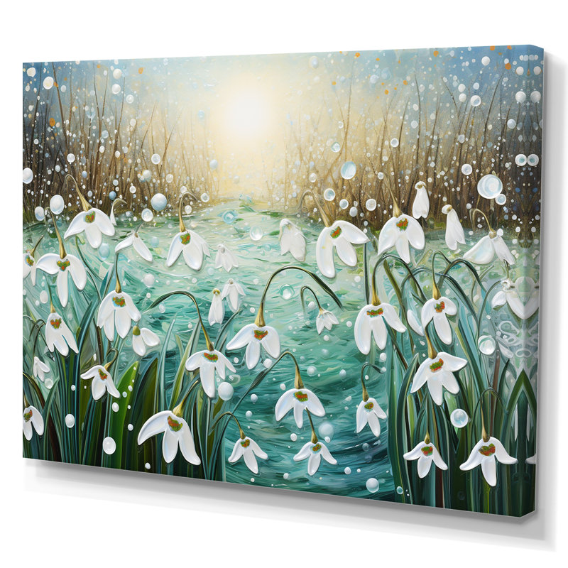 Snowdrop Flowers Field in Winter - impression, H 24 po x l 32 po x P 1 po, Toile tendue