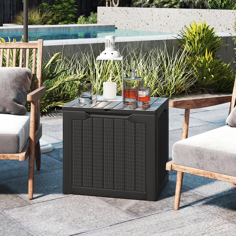 Outdoor Storage Box, Resin Bench with Lockable Lid, 30-Gallon, 1-Unit, (Black), Black