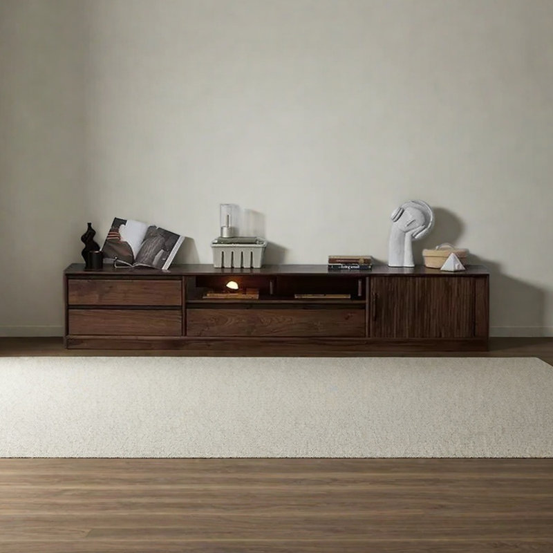 Meuble télé moderne en bois massif noyer, 82.67"