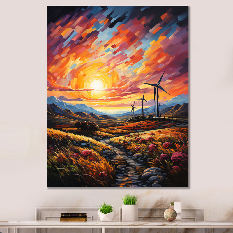 Wind Turbines Whirling Skies II, reproduction d'art sur toile, H 32 po x l 24 po x P 1 po, Toile tendue