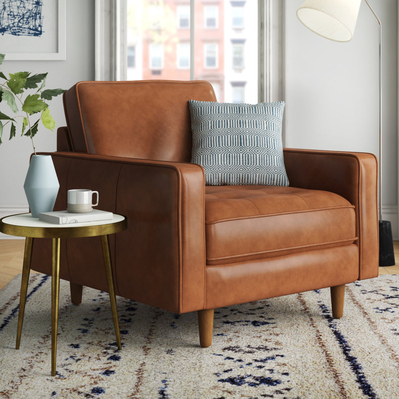 Fauteuil Rumsey, Cuir fleur camel