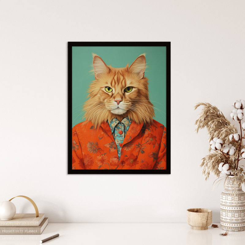 Maine Coon Ginger Pet Cat Portrait Fun - Single Picture Frame Print