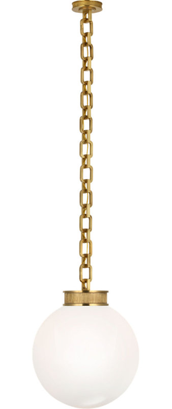 Bellamy 1 Light Statement Chain 16" Globe Chandelier, Soft Brass, White