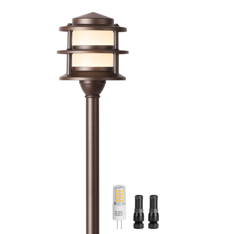 3-Tier Pagoda Low Voltage Pathway Lights with Bulb 1-Pack, ORB Aluminum with Frosted Glass Shade for Yard Garden
