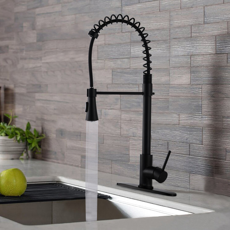 Modern Matte Black Pull Down Kitchen Faucet, Spring High Arc, Rust & Water Spot , Stainless Steel 304, 8.8" Spout Height Single Handle Design, Corrosion 23.62" Overall