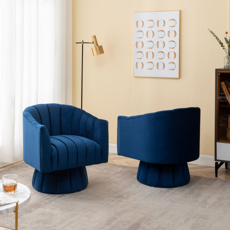 Murrow Velvet Swivel Barrel Chair, Navy Blue Velvet