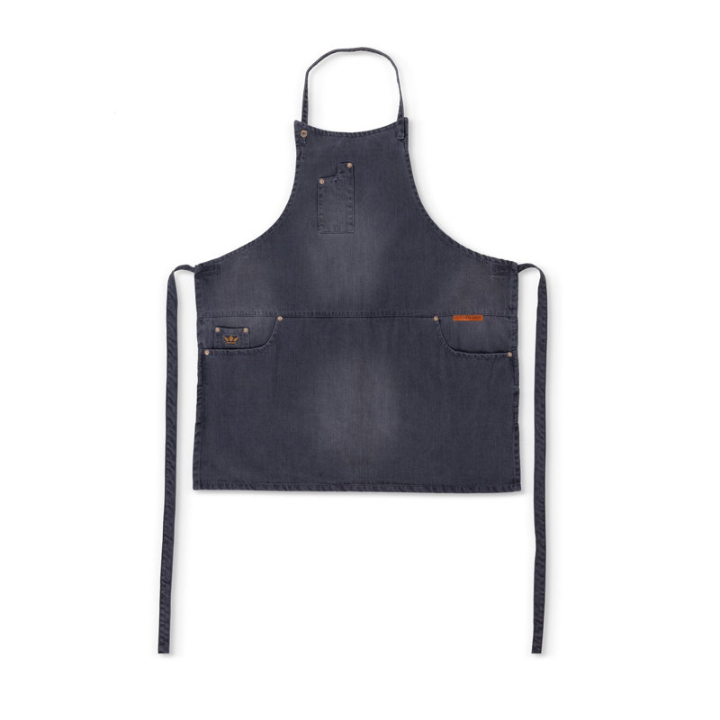 No Pattern Denim Bib Apron, Washed Gray