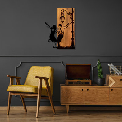 Elegant Decorative Wooden Wall Accessory, Walnut & Black, 16.5 x 22.8 x 1.2 inches | 50% Real Wood (Thickness: 1.2 inches) & 50% Metal (Thickness: 0.6 inches) | Unique Design, Perfect for Modern Home Decor