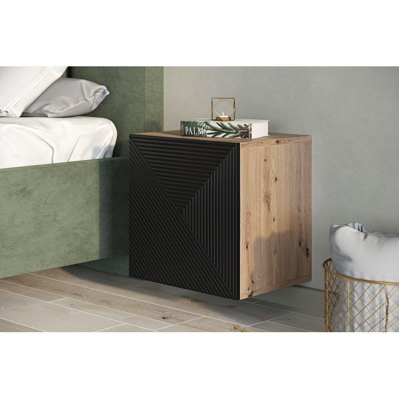 Aagam 40cm W Laminate Bedside Table, Artisan/Black