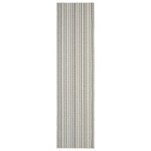 Striped Runner 3' x 12' Polypropylene Area Rug in Ivory/Brown