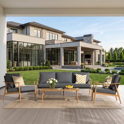 5-Person All-Aluminum Outdoor Conversation Furniture Set Seating Group With Cushions