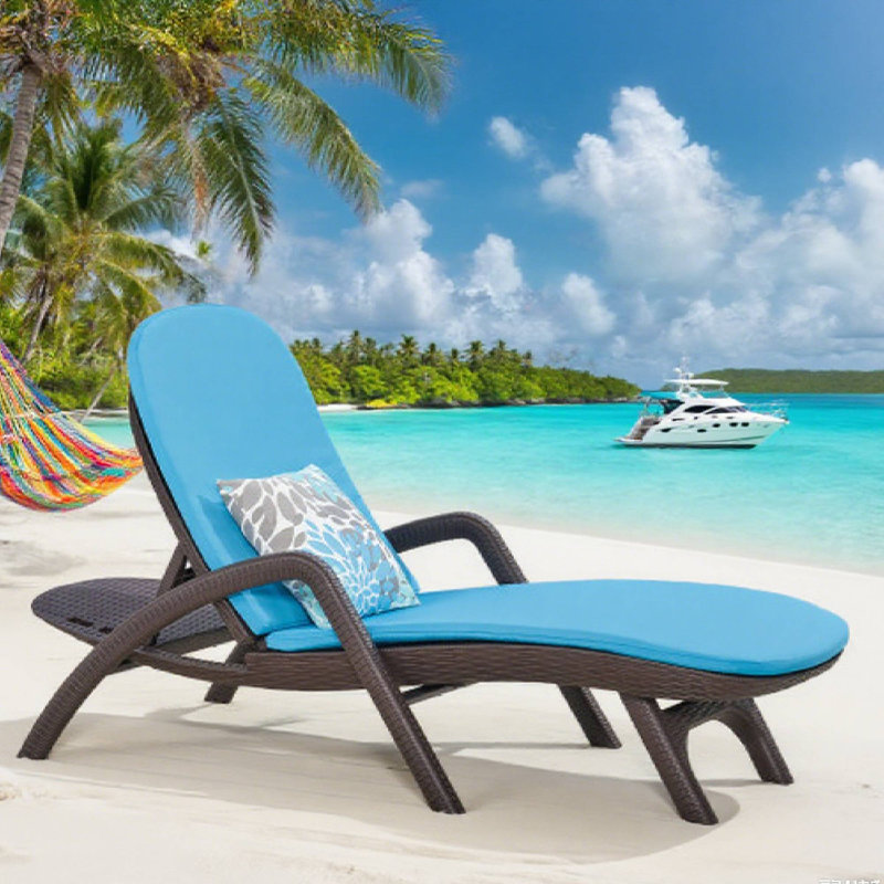 Chaise longue coussinée Mikael - parfaite pour les espaces extérieurs, Bleu, Brun