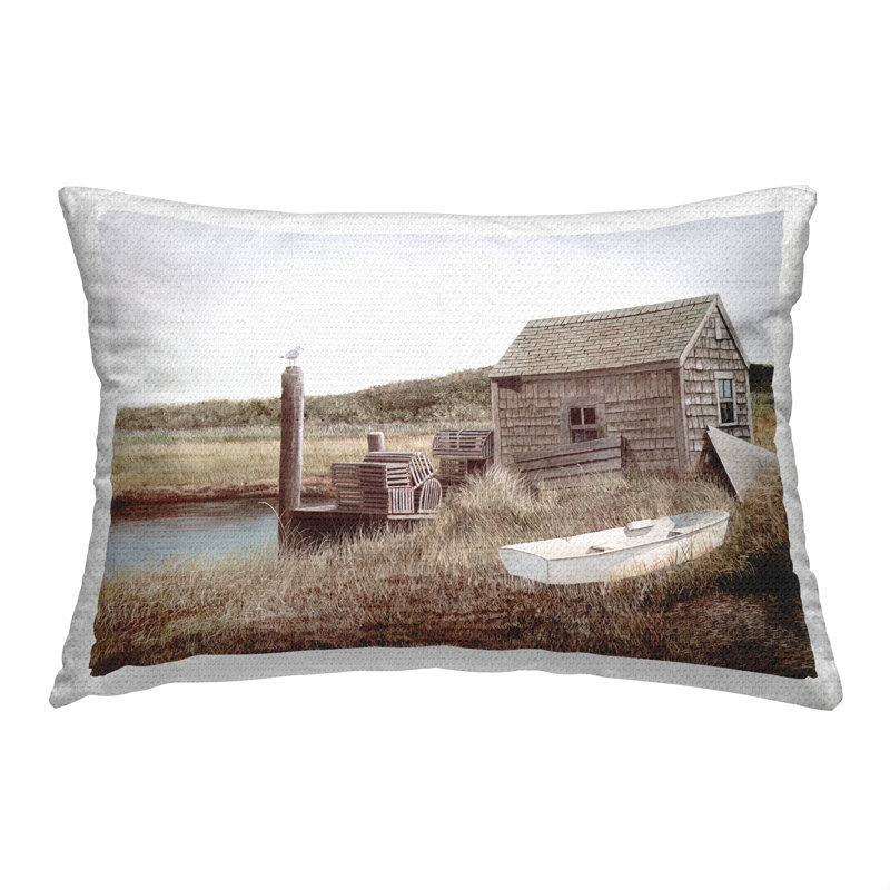 Coussin d'extérieur imprimé Lake Cabin Shore par Tom Mielko