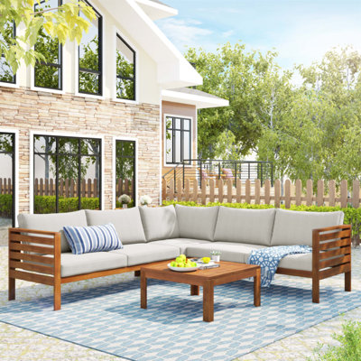 High-Quality Acacia Wood Outdoor Sofa Set With Water-Resistant And UV-Protected Cushions, Exotic Design For Garden And Patio