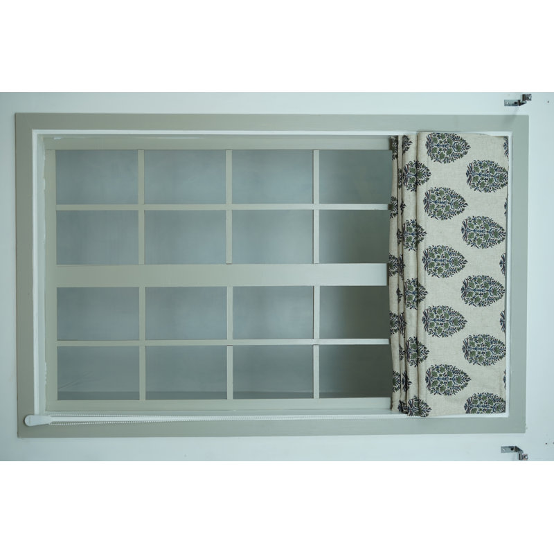Store romain à imprimé bloc 54 x 96 fait à la main - Une déclaration de style et d'art, Kumud, gris, L 42 po x L 74 po
