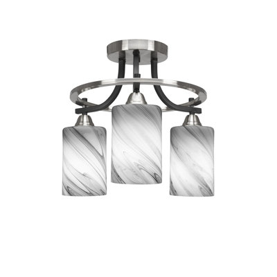 Chez Paramount 3 Light Semi-Flush Shown In Matte Black & Brushed Nickel Finish With 4" Onyx Swirl Glass