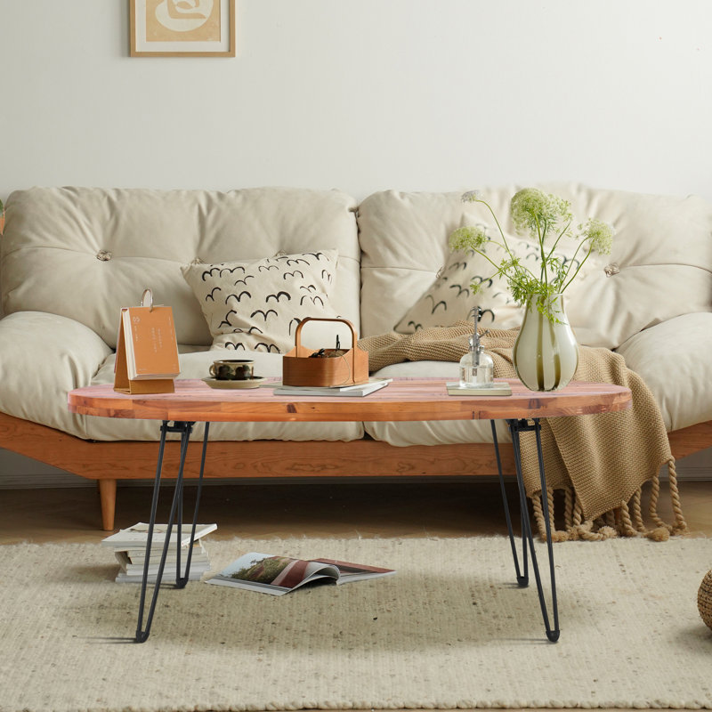 Table pliable en bois récupéré naturel - Bois massif, pour salon, ovale, pliable, avec style