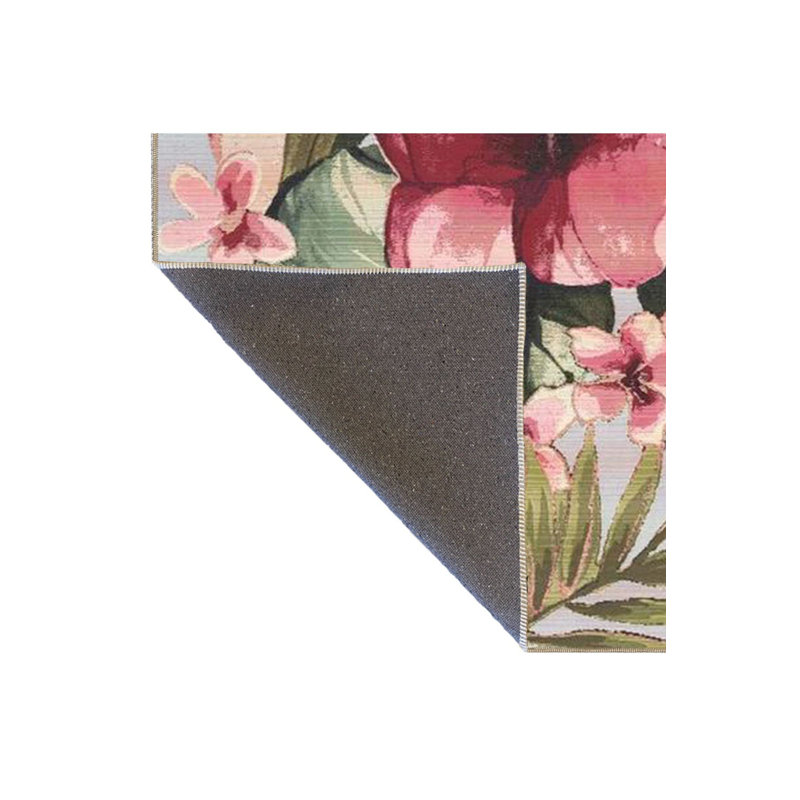 Tapis décoratif lavable à motif floral rose et vert, Carré 3 pi 3 po