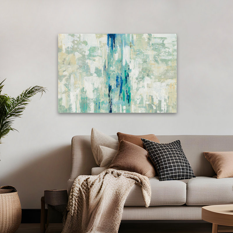 Réflexions sous l'eau - Abstrait beige bleu vert, H 48 po x l 32 po