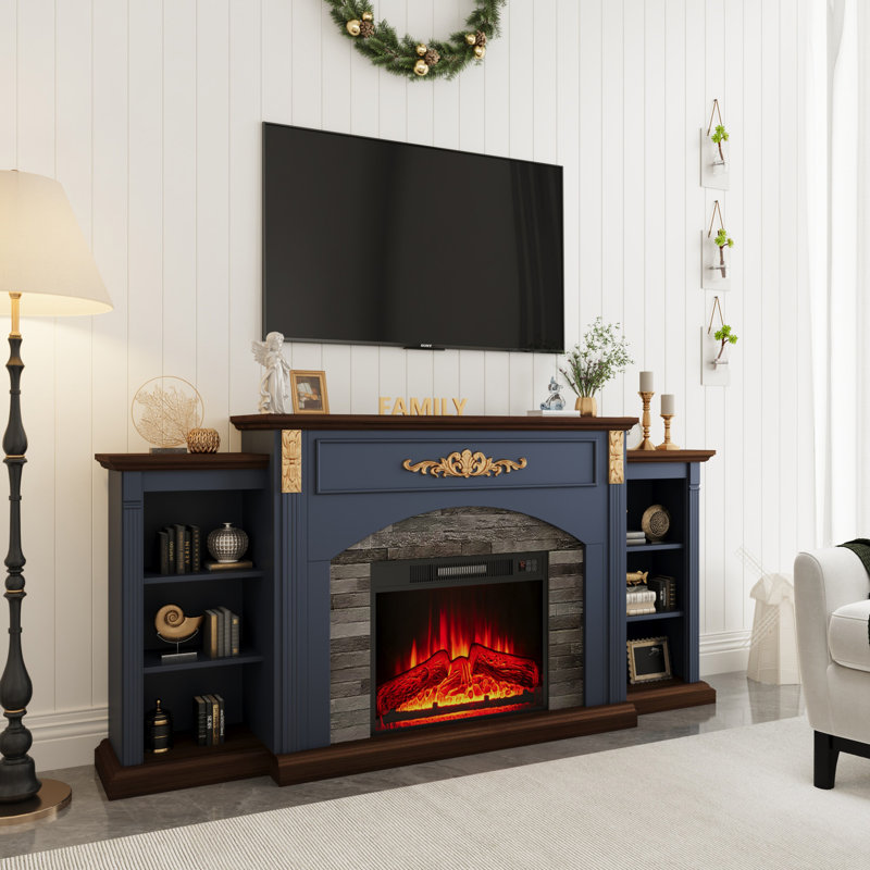 72" Farmhouse Electric Fireplace Mantel – Tv Stand (up To 80") With Storage, 23" Heater Insert For Living Room/bedroom