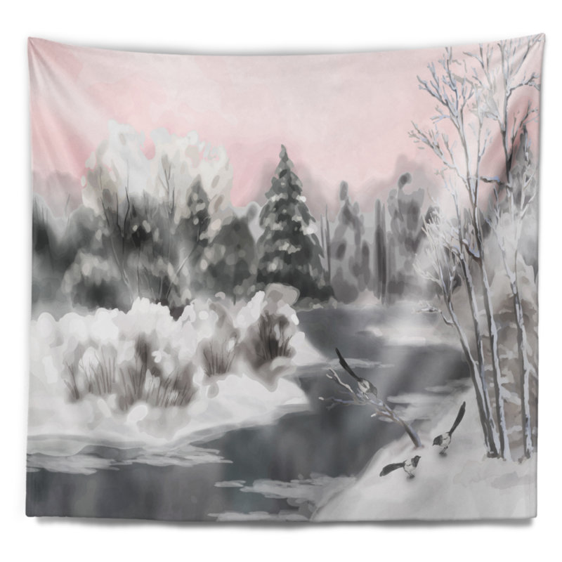 Tapisserie de vecteur aquarelle gris hiver Landscape, H 50 po x l 60 po