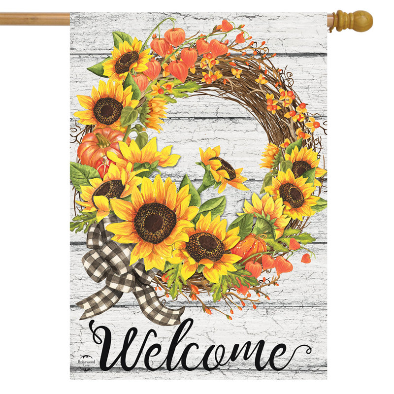 Sunflower Fall Wreath Welcome House Flag