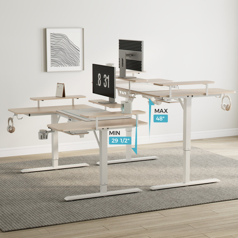 Mariita 74.8" U-Shaped Standing Desk, Oak/White
