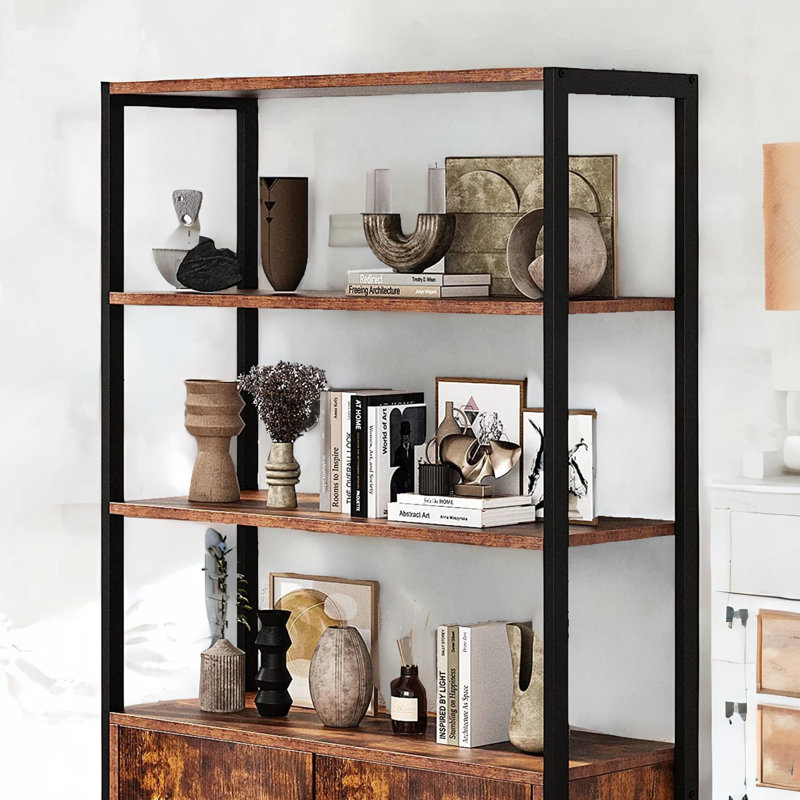 Abisia Bookcase Cabinet Sideboard Storage Industrial Rustic Brown Living Room Furniture