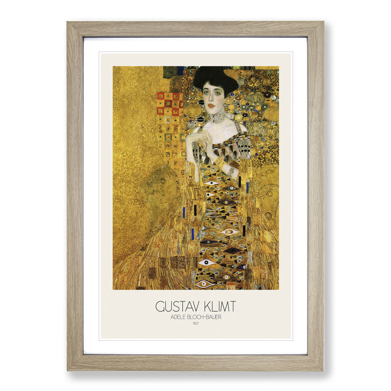 Adele Bloch-Bauer with Border by Gustav Klimt - Picture Frame Painting, 65cm H x 48cm W x 2cm D, Oak Framed