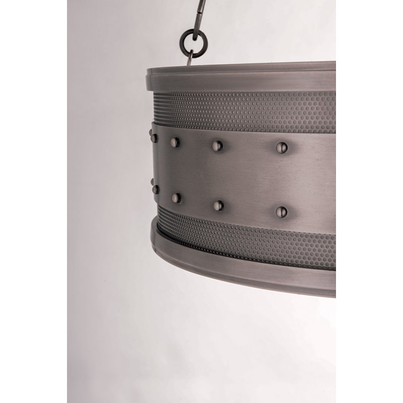 Historic Nickel 3-Light Drum Pendant with Glass Shade