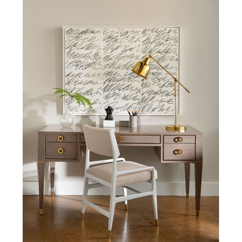 Morris Solid Wood Writing Desk, Taupe Gray/Nickel