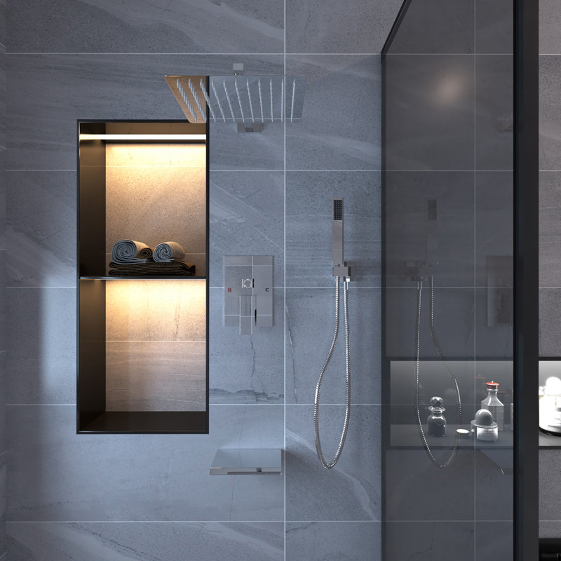 3-Spray Patterns With 2.5 GPM 12 In. Showerhead Wall Mounted Dual Shower Heads With Valve, Polished Chrome