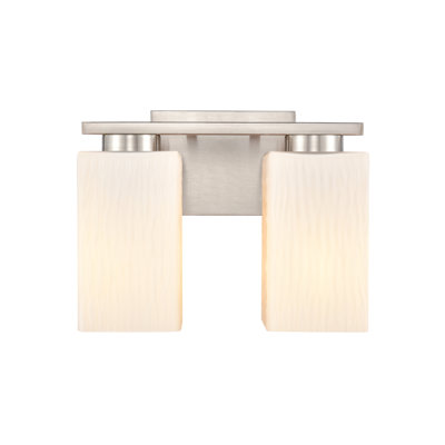 Althelia - 2 lumières - 11 pouces - Nickel satiné - Abat-jour blanc ondulé - Éclairage pour meuble-lavabo