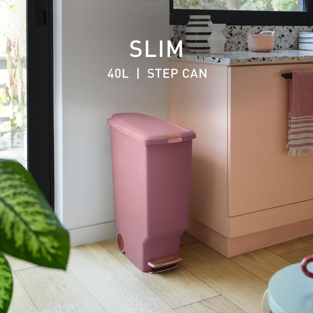 simplehuman 10.6gal Slim Step-On Can, Blush