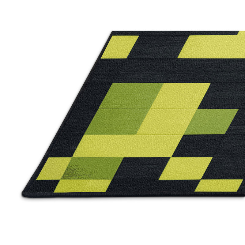 Tapis damier noir lavable à la machine, Rond 4 pi