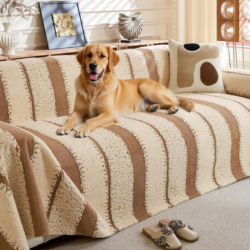 Cotton Box Cushion Sofa Slipcover, Beige