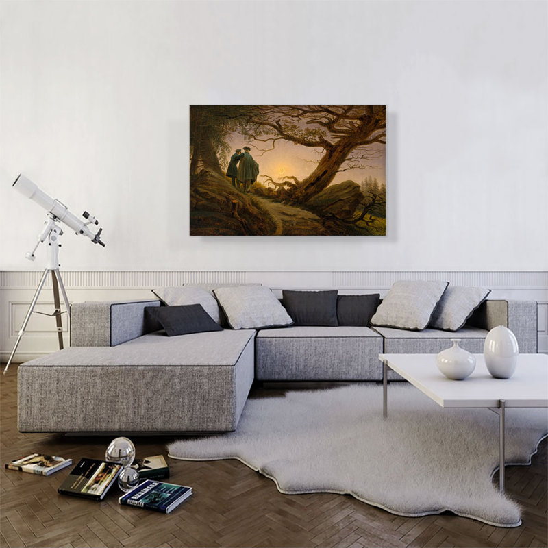 «Two Men Contemplating the Moon 1825» par Caspar David Frederick, reproduction d'art sur toile tendue