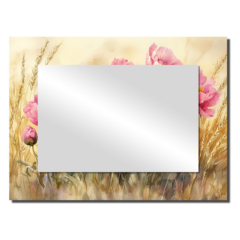Peonies In The Wheatgrass Field I - Floral Accent Wall Mirror - Printed On Metal, 24" x 32"