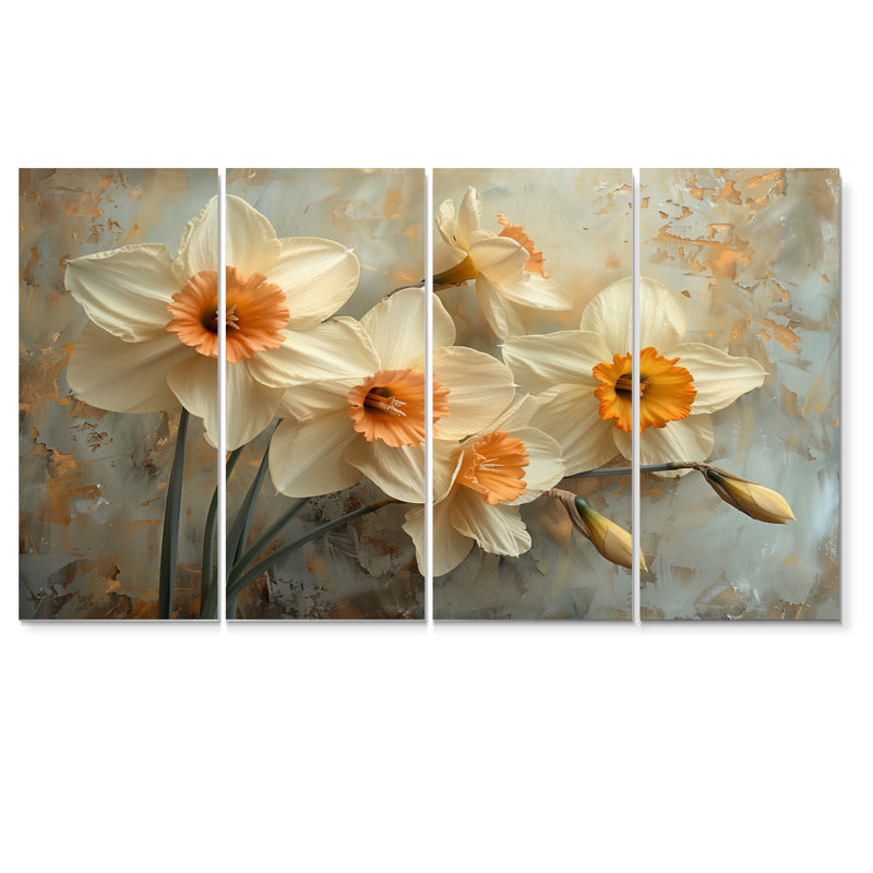 Jaune jaune blanc, fragilité de jonquilles - jonquilles, ensemble d'art sur toile, H 32 po x l 64 po