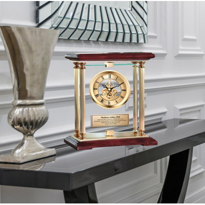 Analog Cherry Solid Wood Quartz Movement / Crystal Tabletop Clock in Gold