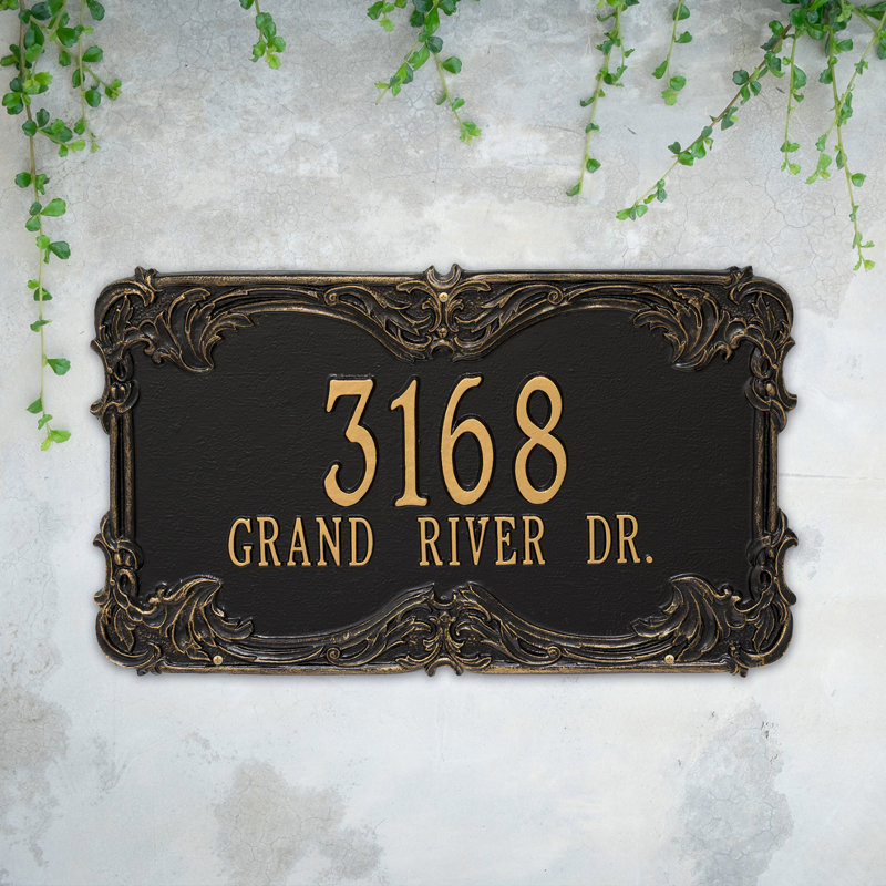 Plaque d'adresse murale sur 2 lignes Signature Series, Noir, Or, Oui